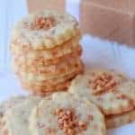 Shortbread cookies on a white board.