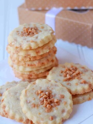 Shortbread cookies on a white board.