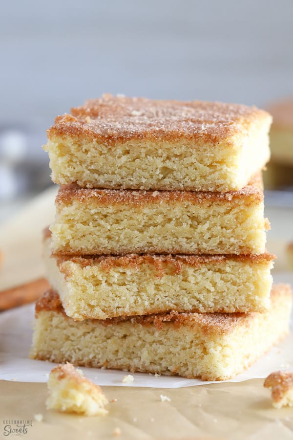 Stack of four snickerdoodle bars.