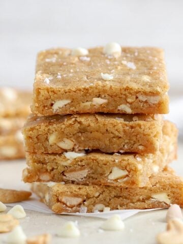 Stack of four blondies.