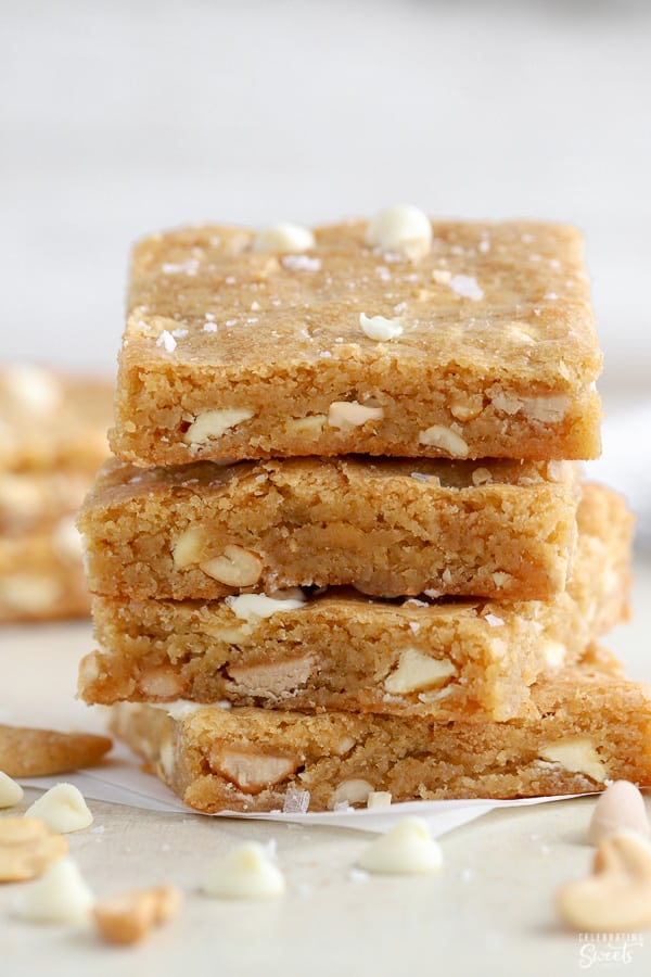 Stack of four blondies. 