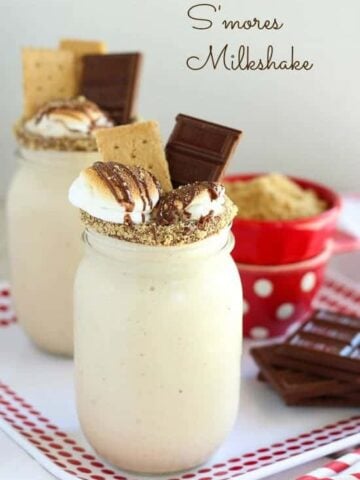 Milkshakes topped with toasted marshmallow and chocolate.