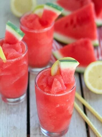 Watermelon lemonade slushie in a glass.