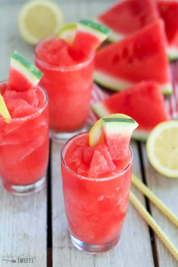 Watermelon lemonade slushie in a glass.