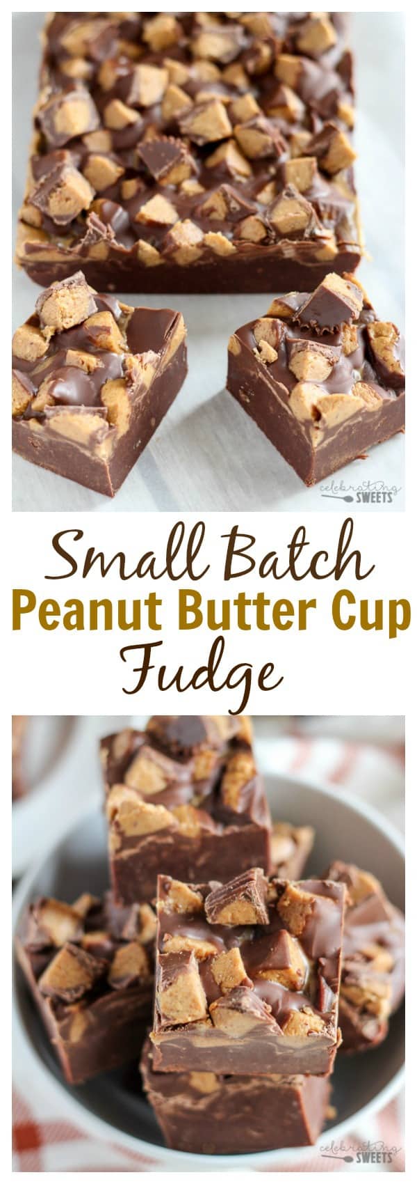 Fudge topped with peanut butter cups.