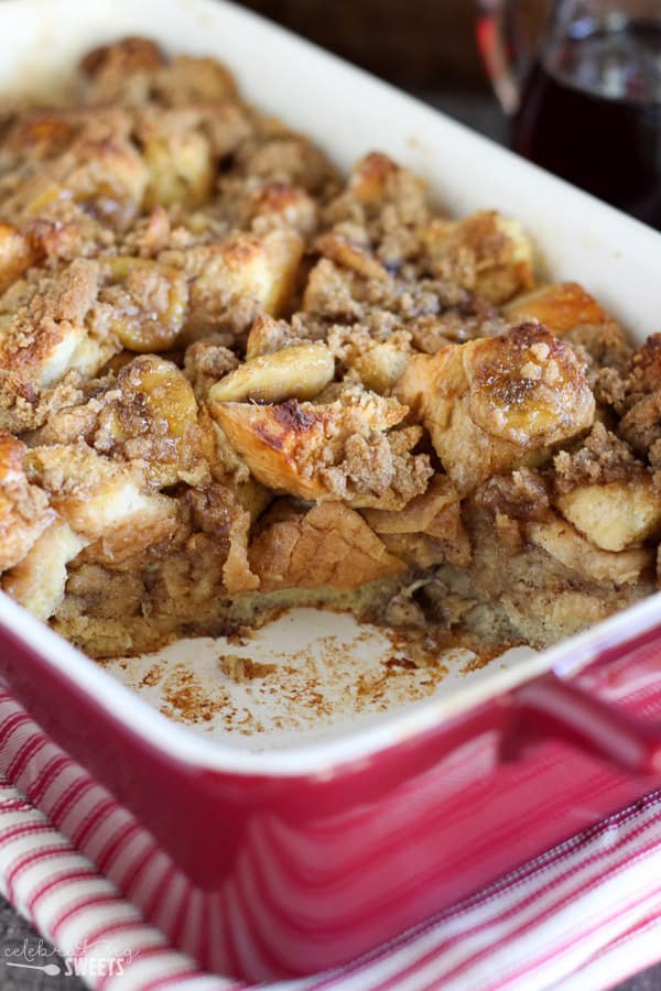 French toast casserole in a baking dish.