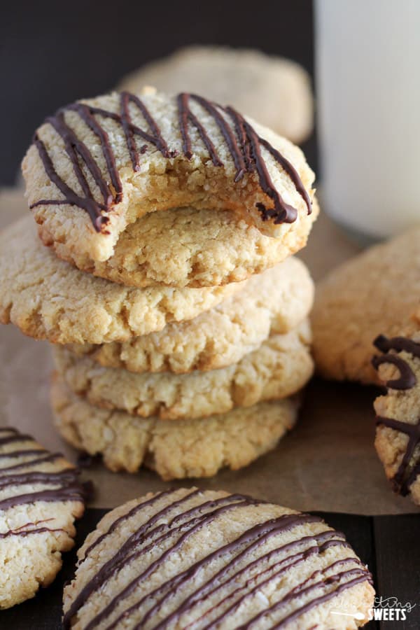 Stack of almond coconut cookies.