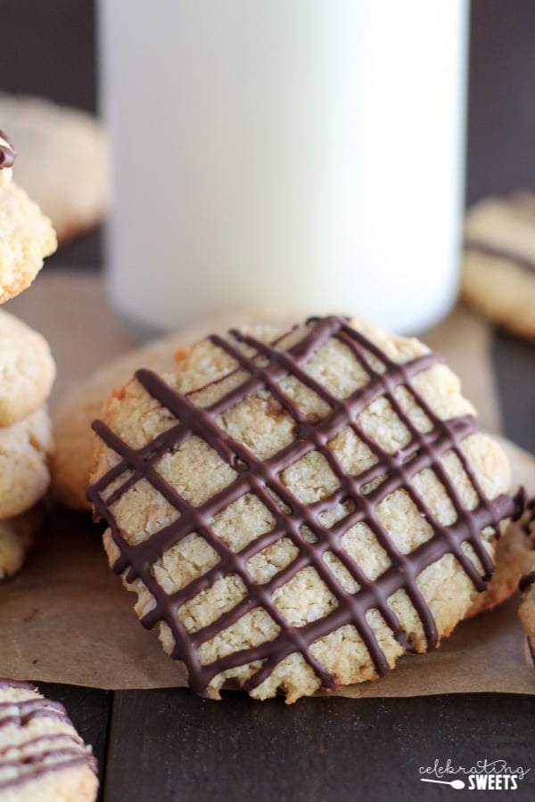Stack of almond coconut cookies.