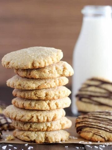 Stack of almond coconut cookies.