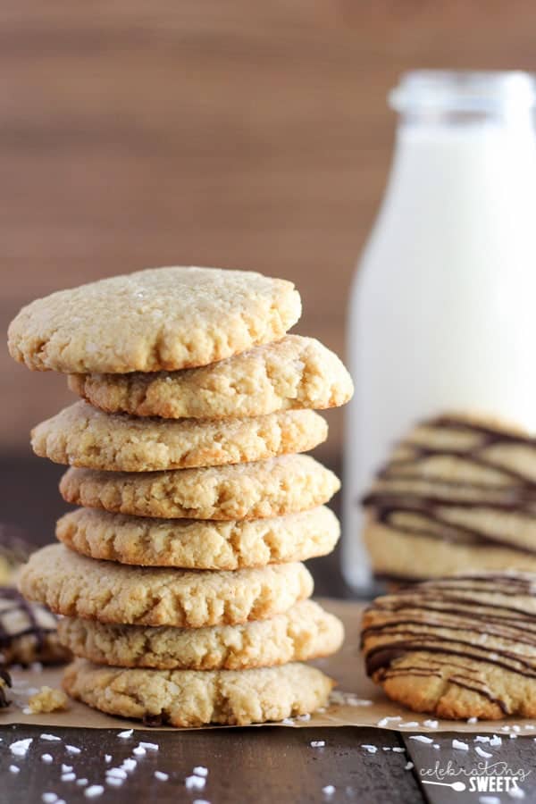 Stack of almond coconut cookies.