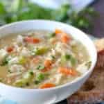 A bowl of chicken rice soup