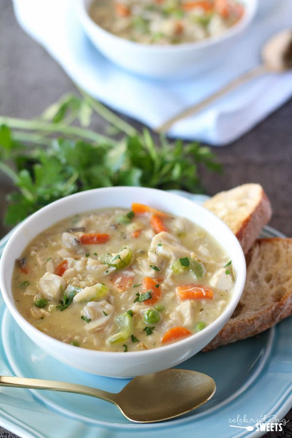 A bowl of chicken rice soup