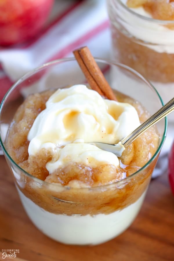 Applesauce and yogurt parfait in a glass