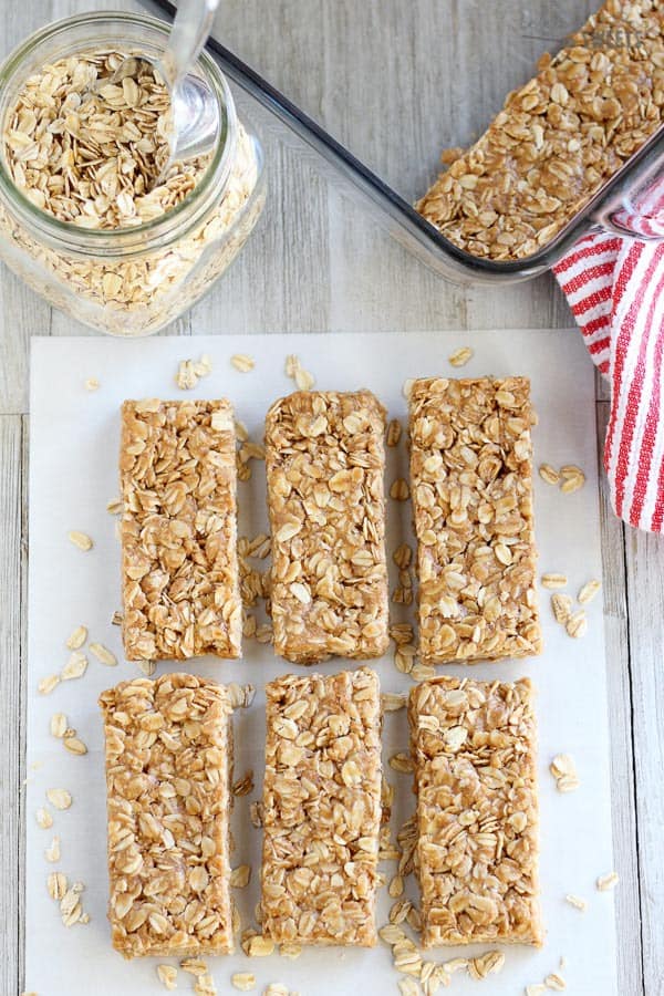 Granola bars on parchment paper.