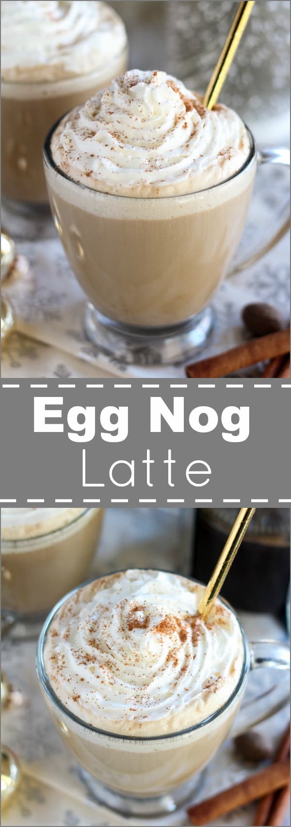 Eggnog latte topped with whipped cream.