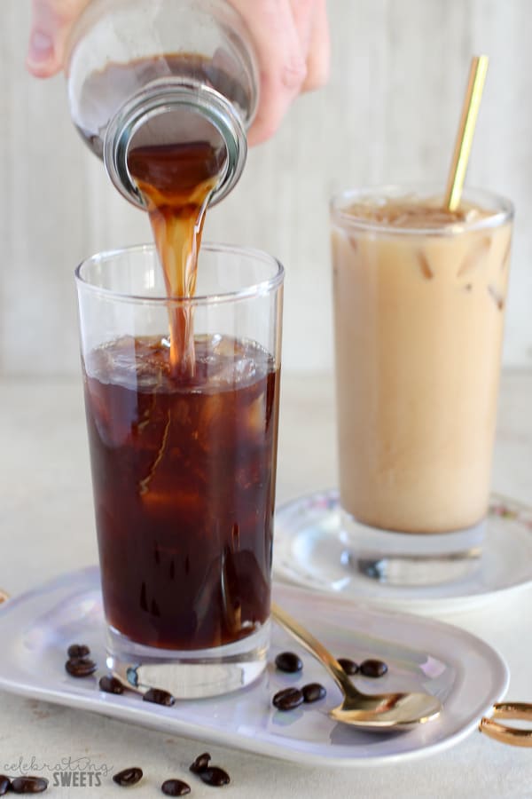 Iced coffee in a glass.