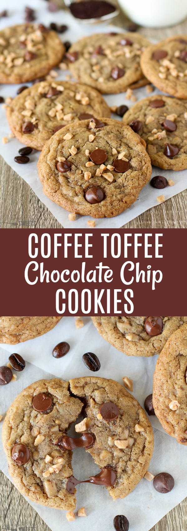 Chocolate chip cookies topped with toffee chips