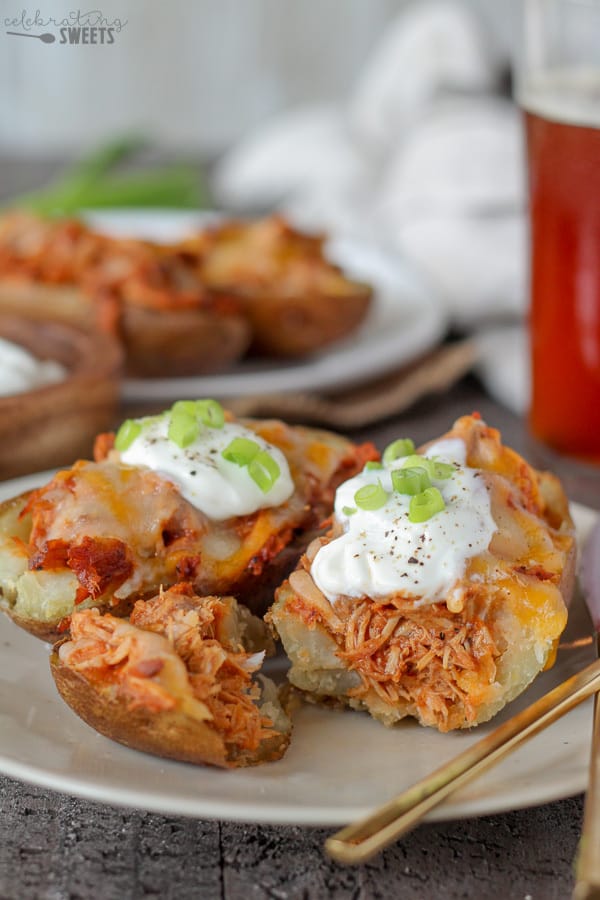 Pulled pork stuffed potato skins
