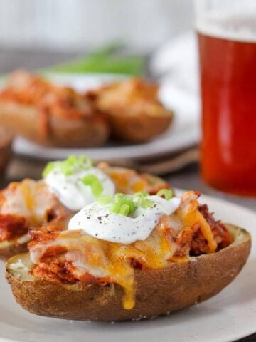Pulled pork stuffed potato skins