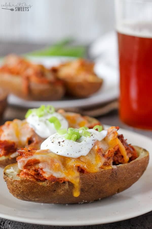 Pulled pork stuffed potato skins