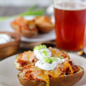 Pulled pork stuffed potato skins