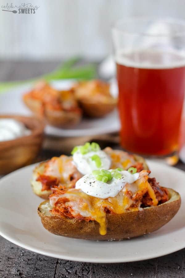 Pulled pork stuffed potato skins