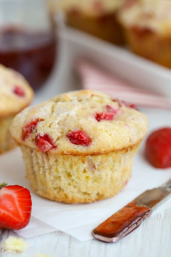 Strawberry Muffin on white parchment paper.
