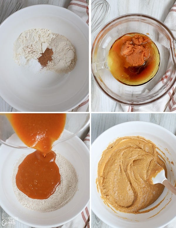 Healthy pumpkin bread batter in a large bowl.