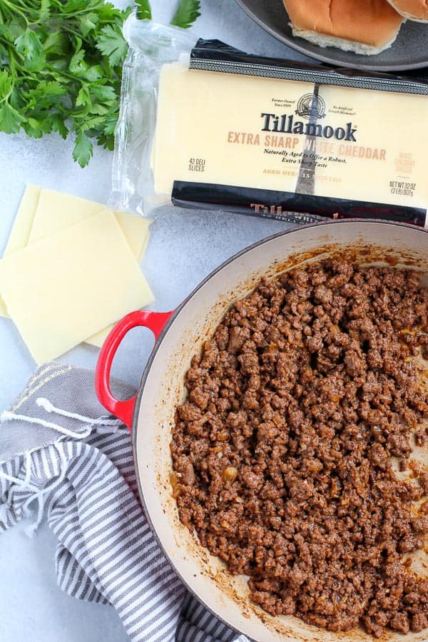 Assembling Cheeseburger Sloppy Joes