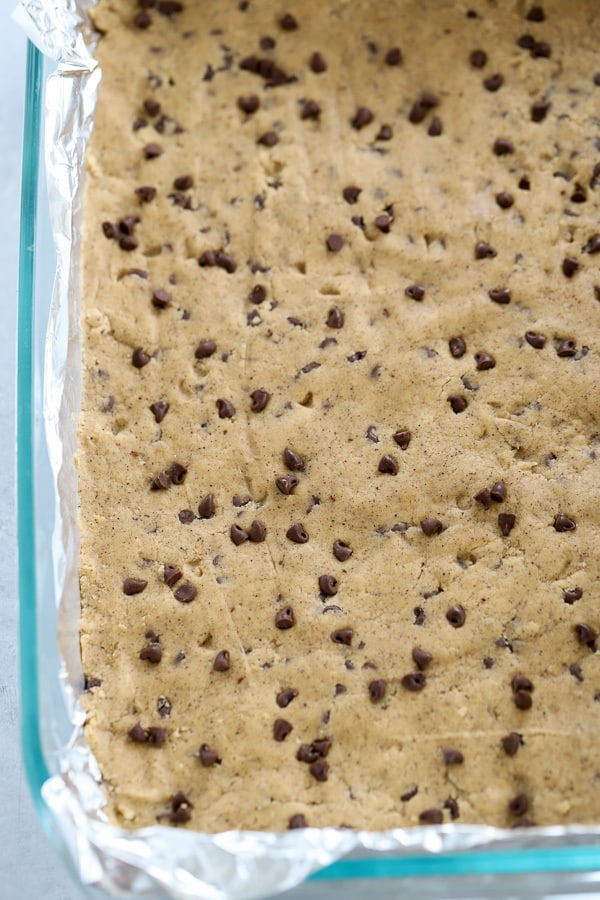 Shortbread cookie dough in a pan