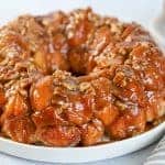 Caramel monkey bread on a white plate.