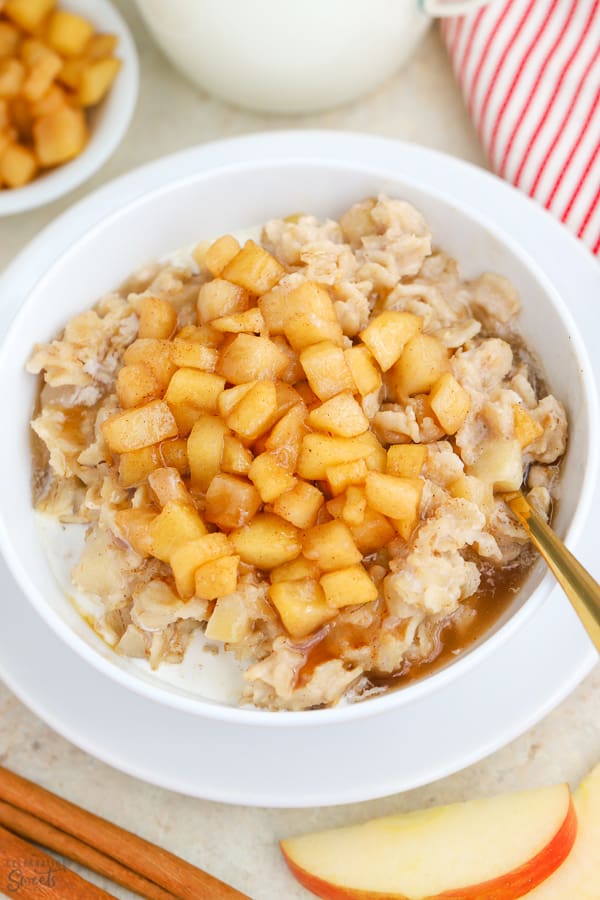 Apple Cinnamon Oatmeal in a white bowl.