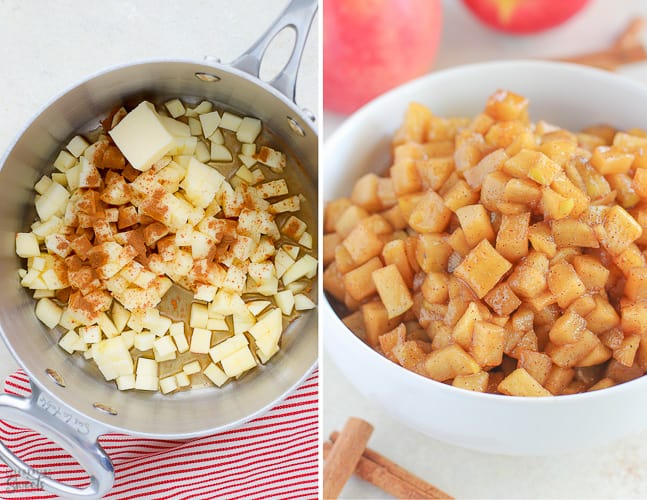 Diced apples with maple syrup and cinnamon.