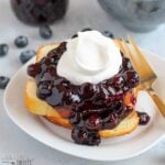 Blueberry Sauce on a piece of pound cake.