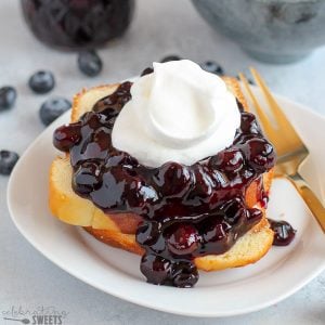 Blueberry Sauce on a piece of pound cake.