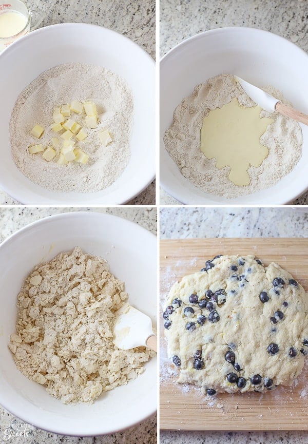 How to make Blueberry Scones - dough in a large white bowl.