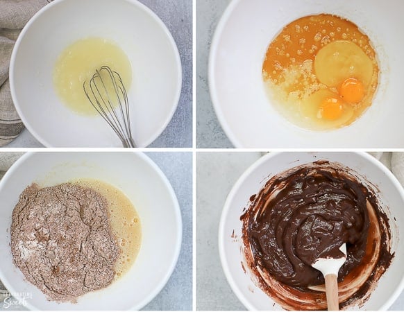 Brownie batter in a white bowl