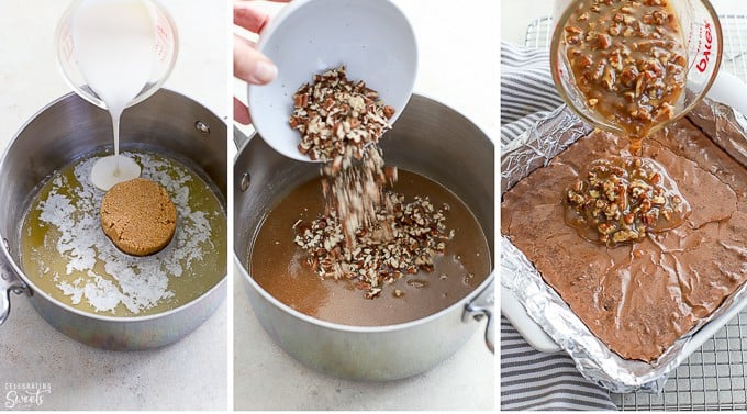 Pecan pie topping in a saucepan