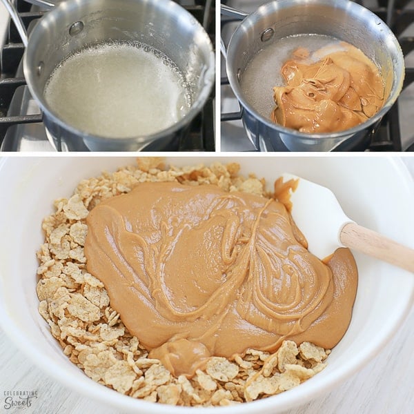 Peanut butter and sugar syrup on cereal