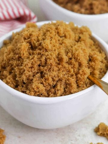 Brown sugar in a white bowl
