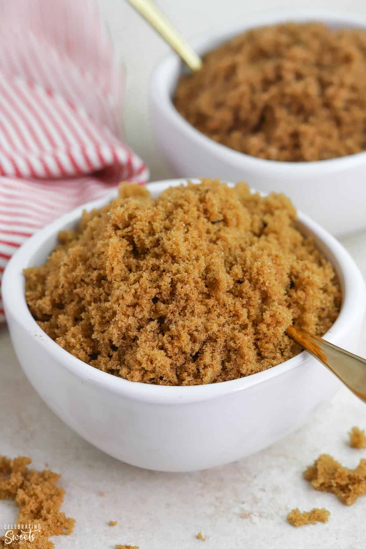 Brown sugar in a white bowl