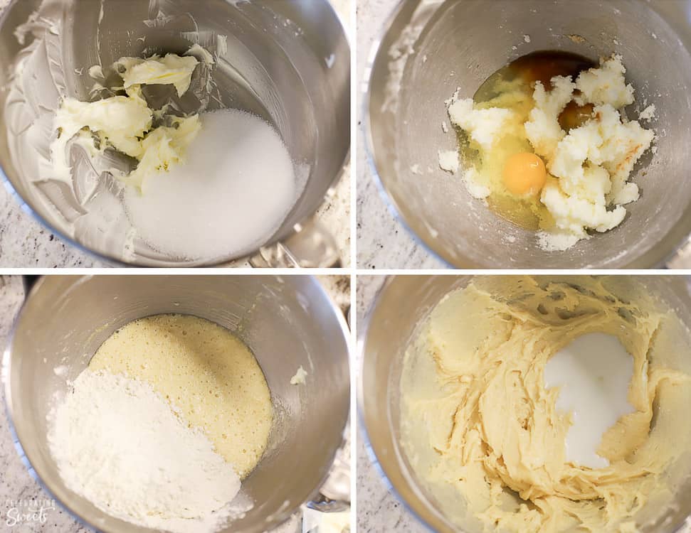 Vanilla cake batter in a stainless steel bowl