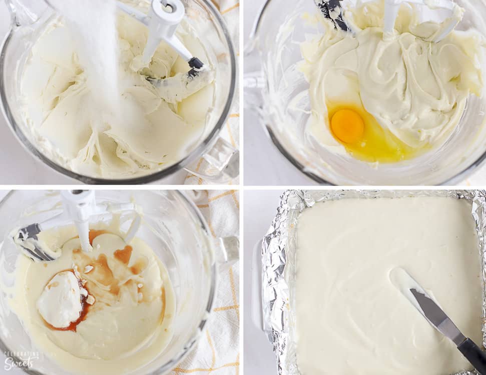 Cheesecake batter in a glass bowl