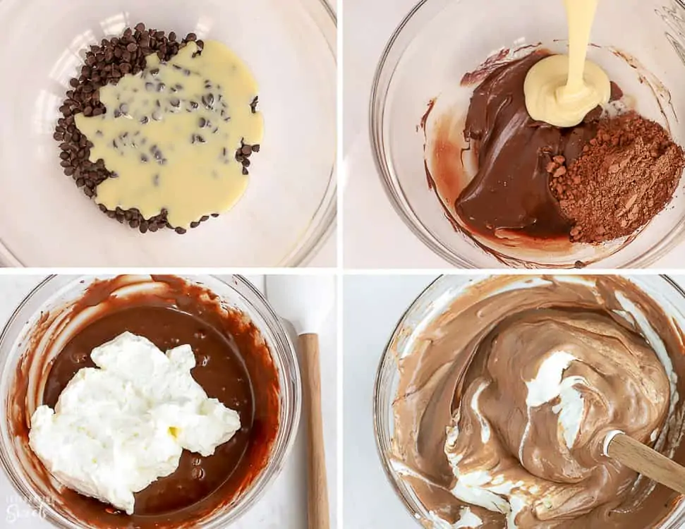 No churn chocolate ice cream in a glass bowl