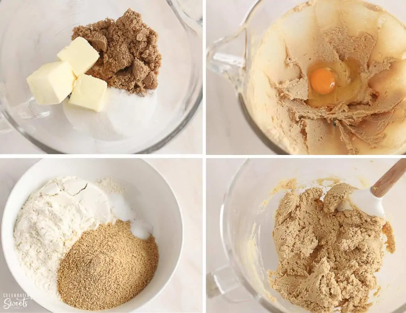 Graham cracker cookie dough in a large glass bowl.