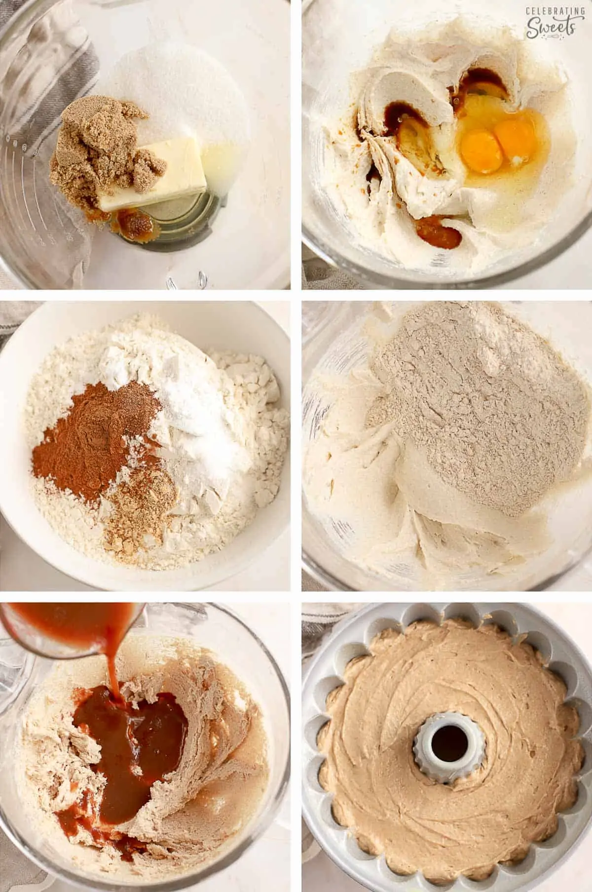Cake batter in a large bowl for Apple Cider Donut Cake