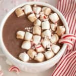 Peppermint hot chocolate in a white mug