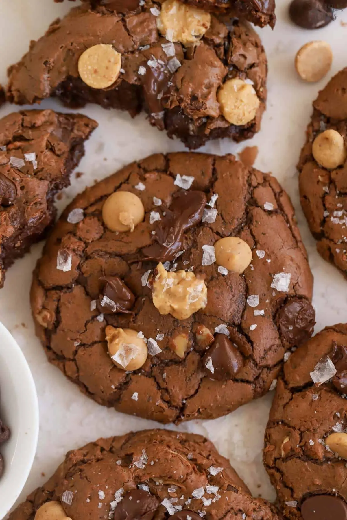 Peanut butter brownie cookie topped with sea salt.