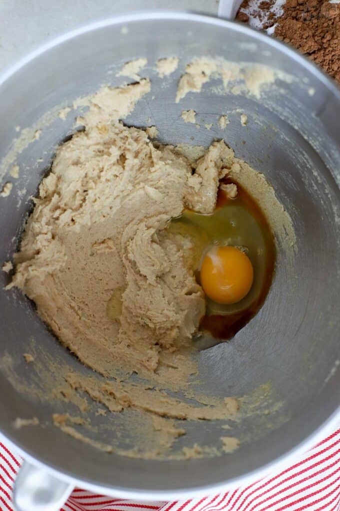 Cookie dough in a mixing bowl.