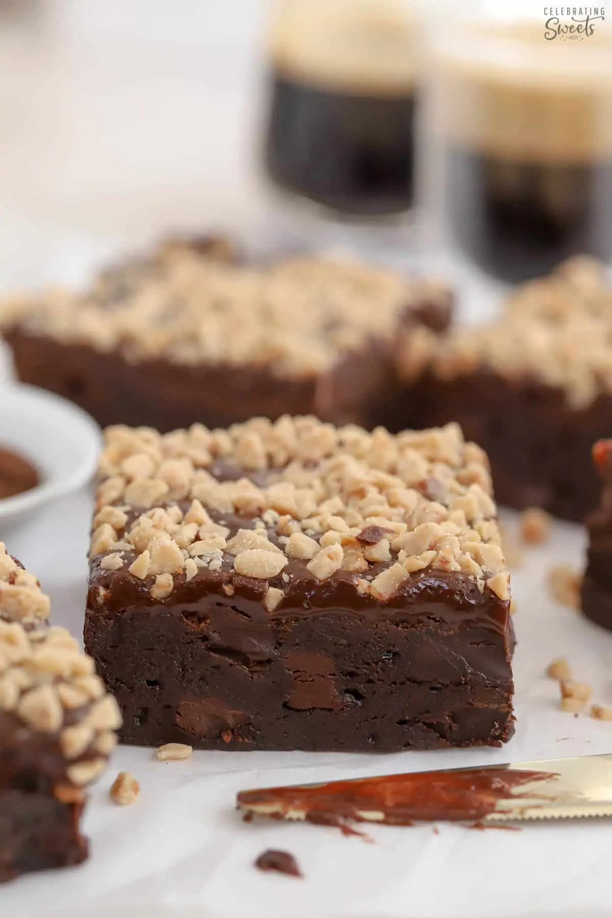 Fudgy brownies topped with toffee bits
